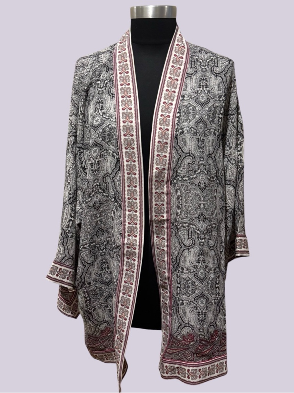 Max Studio Black and pink Paisley Open-Front Kimono size L